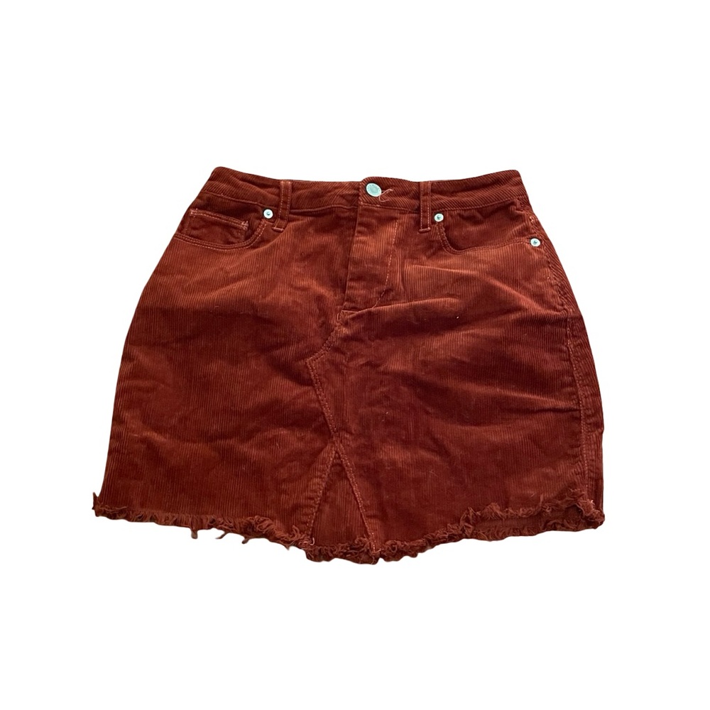 Love Tree rust corduroy mini skirt cotton spandex size SMALL belt loops 5 pocket - Picture 5 of 13